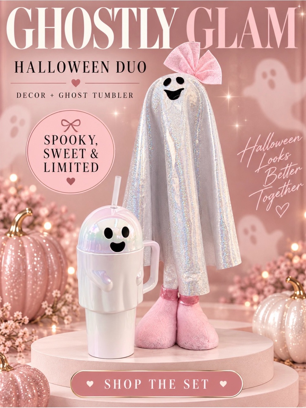 & Other Stories Pink Holographic Ghost Tumbler & Decor Set